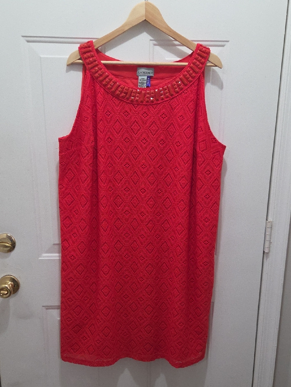 Catherines Bright Red Sleeveless Lacy Shift Dress with Beaded Neckline 18/20 WP